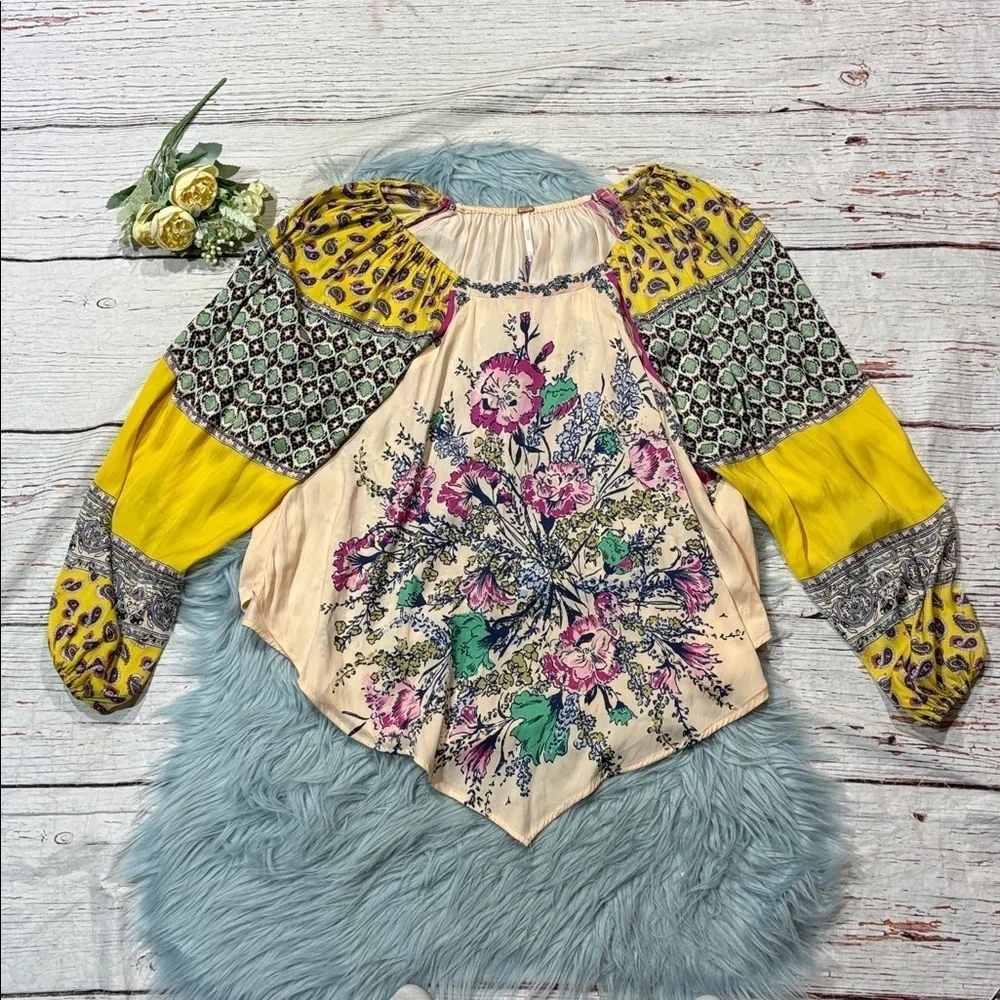 Free People Positano Printed Off Shoulder Paisley Blouse